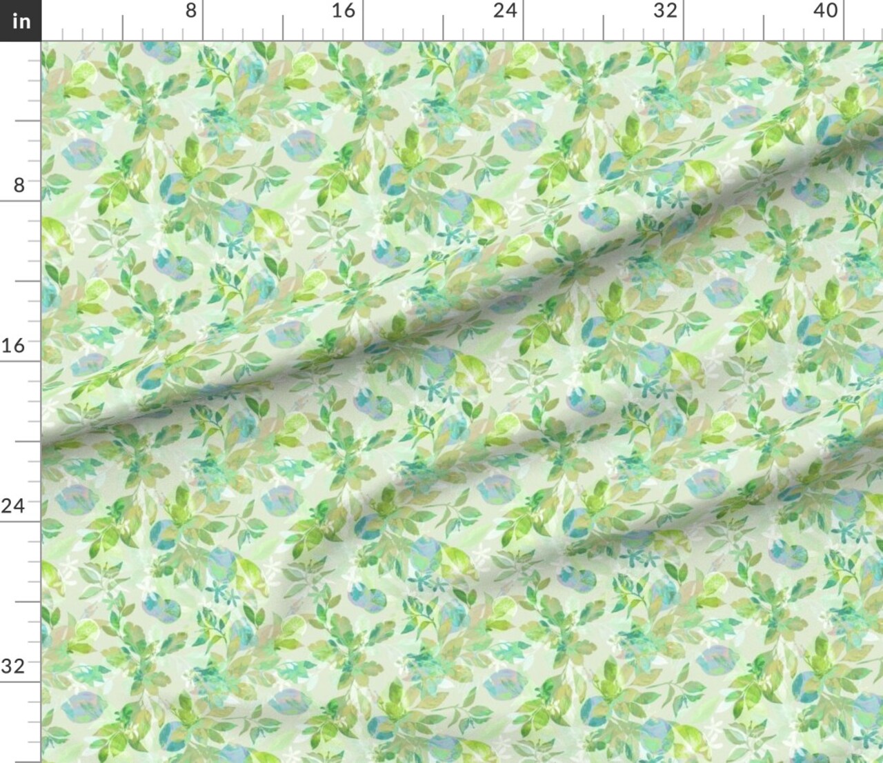 Lemon Green Blue Yellow Nature Citrus Leaves Custom Printed Fabric by Spoonflower Various Fabrics by the Yard or Fat Quarter